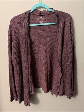 American Eagle Outfitters Open-Front Ribbed Cardigan - Mauve Plum